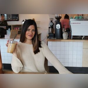 Theory LaLora Ivory Sweater Linen Cotton V-Back Cut Out Chunky Knit Sz P XS